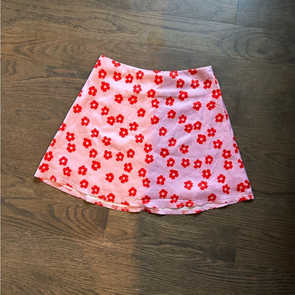 Princess Polly Satin Floral Pink Skirt